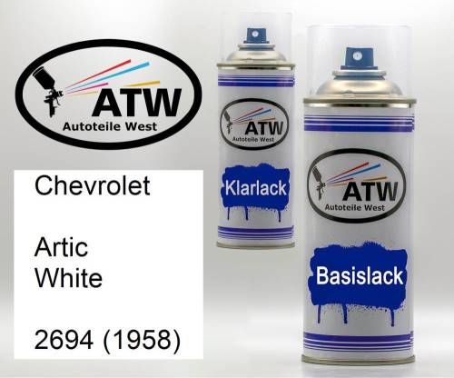 Chevrolet, Artic White, 2694 (1958): 400ml Sprühdose + 400ml Klarlack - Set, von ATW Autoteile West.